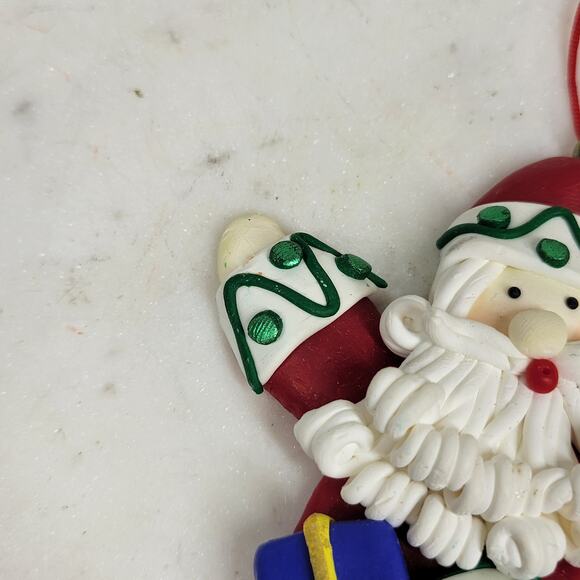 Vintage Clay Dough Santa With Gift Christmas Tree Ornament Hanging Holiday Decor - Picture 2 of 12